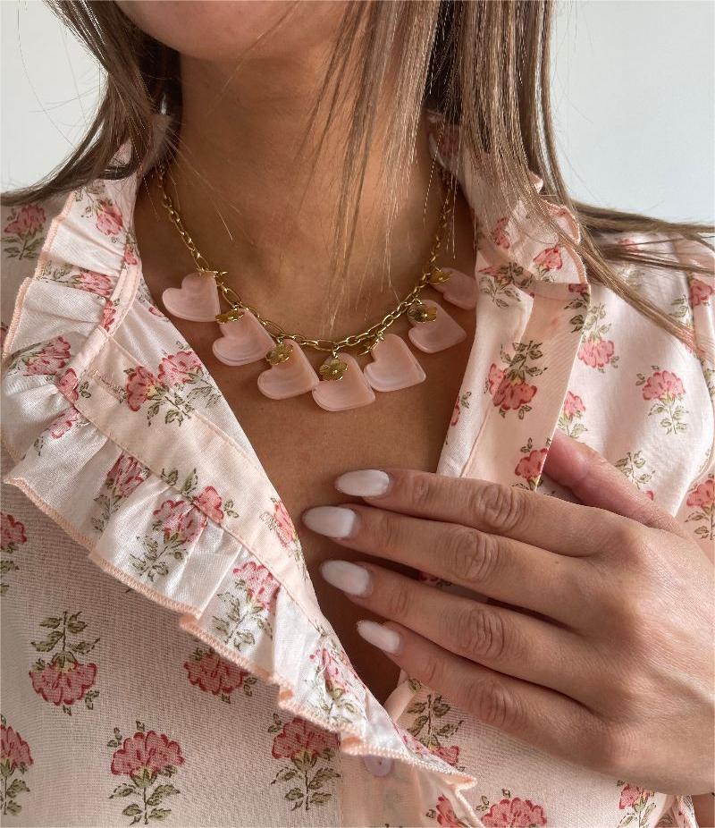 Collier cœurs roses