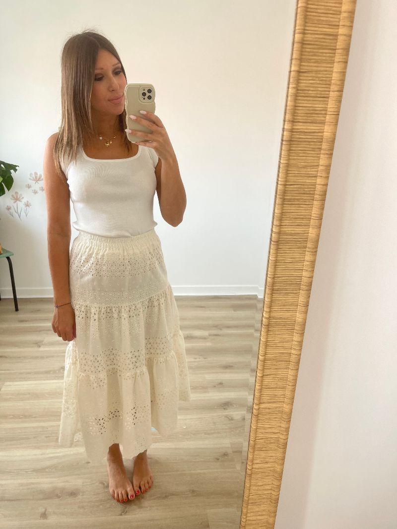 ANNA - Jupe beige à dentelle