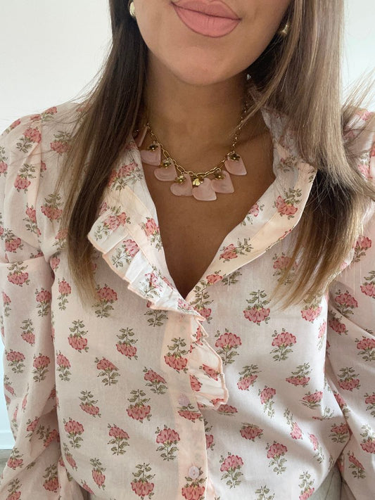CELESTE - Blouse fleurie et détail volant