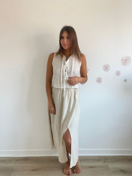 BRUNE - Jupe beige en lin
