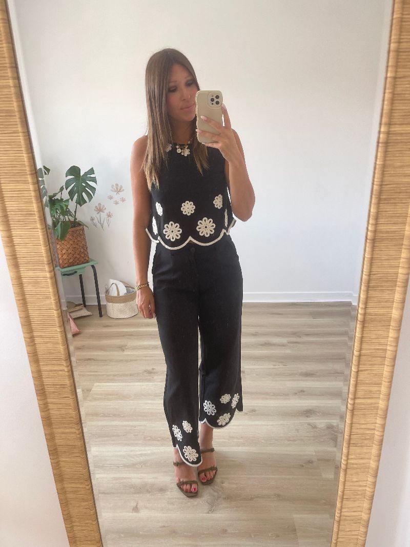 OSCAR - Pantalon noir brodé